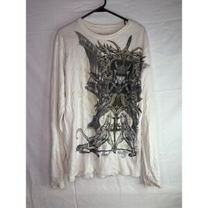 Brad Butter Mens Gothic Lion Graphic Thermal Shirt Off White Y2K MMA Style L